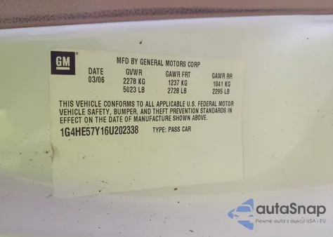2006 Buick Lucerne Cxs from USA, damaged, VIN 1G4HE57Y16U202338